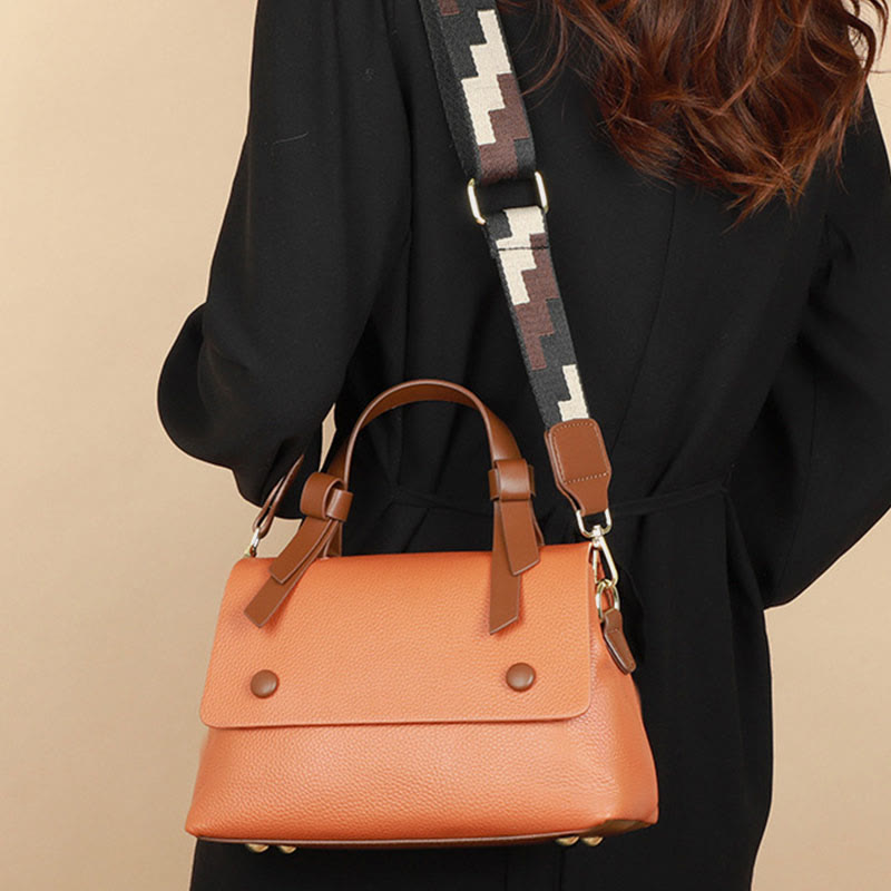 Retro Top Handle Bag For Women Lychee Pattern Leather Bag