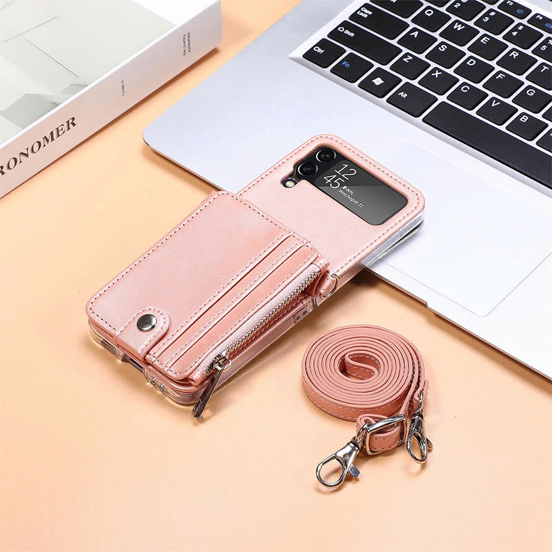 Phone Case For Z Flip3 PU Leather Crossbody Folding Wallet