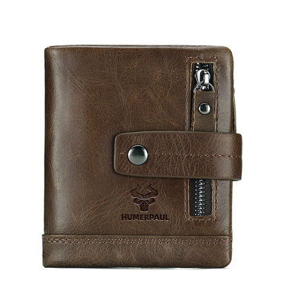 Genuine Leather Retro Men's Wallet Card Holder with Removable Coin Purse