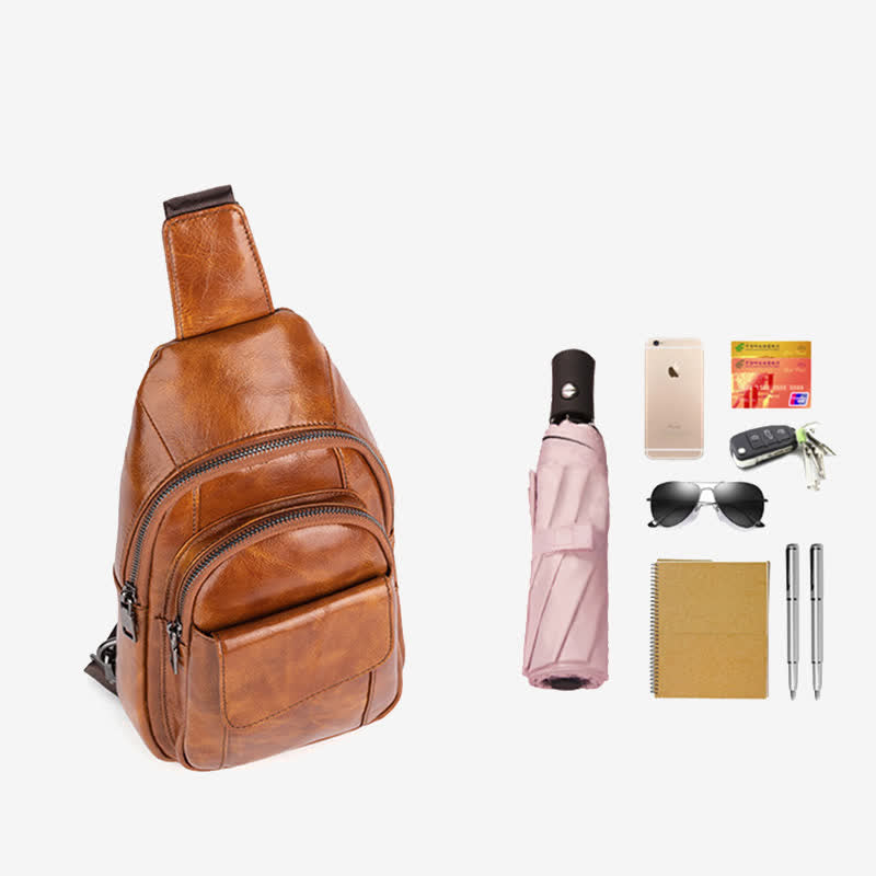 <Shipped within 24 hours> Genuine Leather Sling Backpack Shoulder Bag