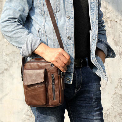 Messenger Bag for Men Multi-Pocket Genuine Leather Business Crossbody Bag