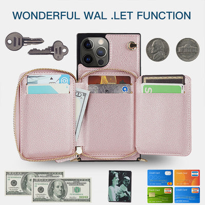 360° Edge Coverage Phone Case iPhone 16/15/14 Card Holder Crossbody Bag Wallet