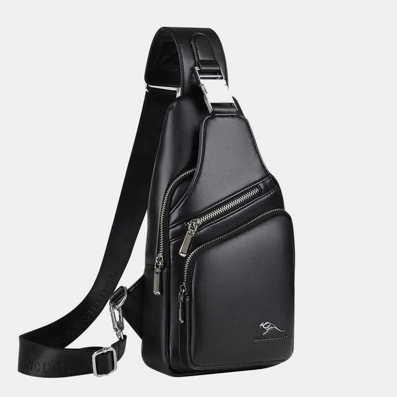 Leather Sling Bag with USB Charging Port Hiking Travel Chest Bag