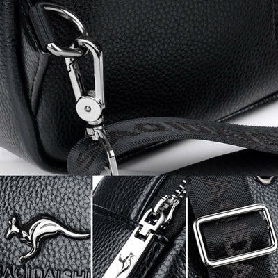 Men's Leather Sling Bag One Shoulder Backpack with USB Charging Port