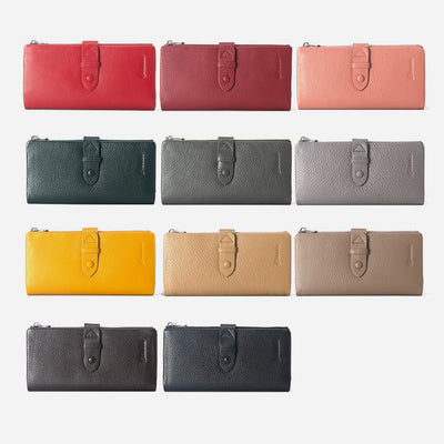 Women Long Leather Wallet Minimalist Double Zipper Compartment Plain Purse