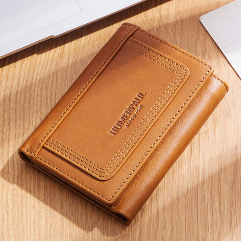 Trifold Roomy Leather Wallet RFID Blocking Anti-theft Wallet