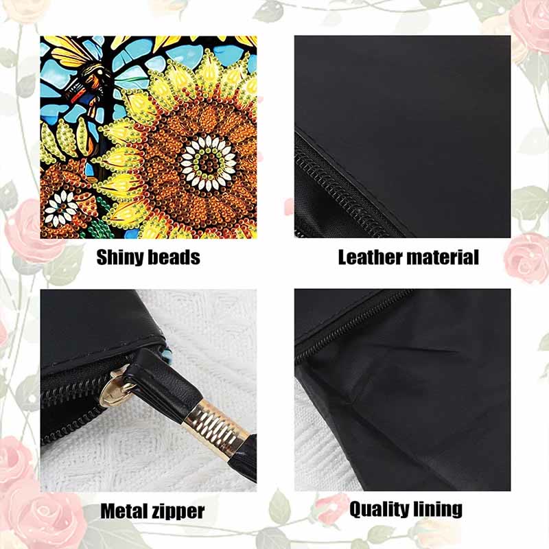 Diamond Coin Purse Zip Wallet DIY Sunflowers Diamond Wristlet Bag