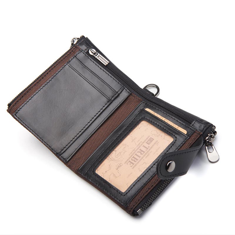 RFID Blocking Double Zip Genuine Leather Retro Wallet