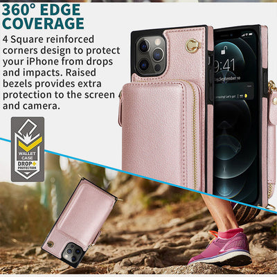 360° Edge Coverage Phone Case iPhone 16/15/14 Card Holder Crossbody Bag Wallet