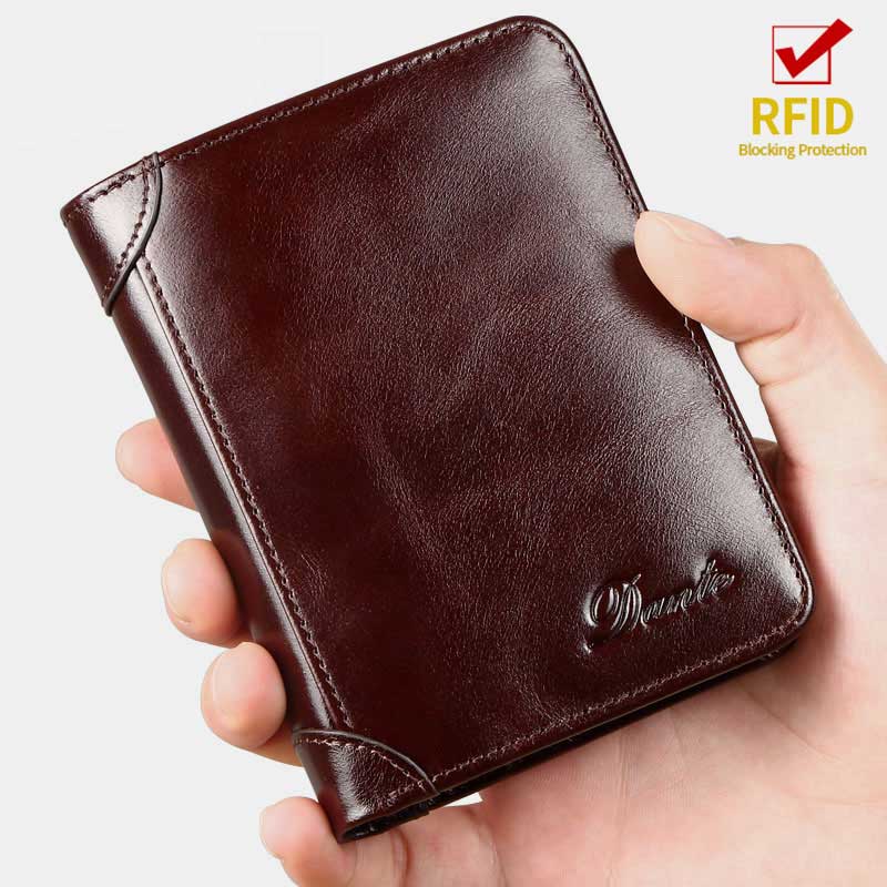 RFID Genuine Leather Vintage Trifold / Bifold Card Holder Wallet