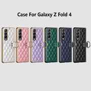 Phone Case For Galaxy Fold 4 Quilted Rhombic Ring Protective Case