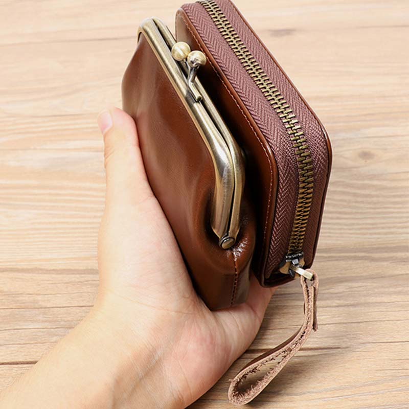 Retro Card Case Coin Purse Wallet Mini Handbag Zipper for Women