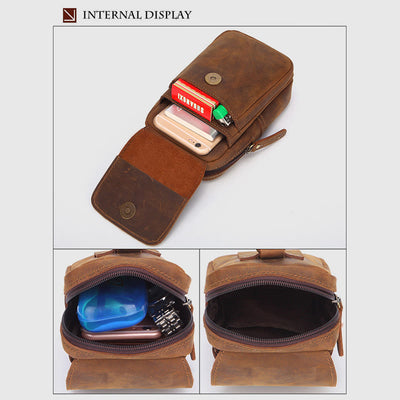 Waist Bag For Men Outdoor Retro Genuine Leather Hanging EDC Pouch