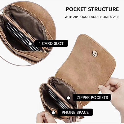 Elegant Leather Phone Bag Double Compartment Crossbody Purse For Women