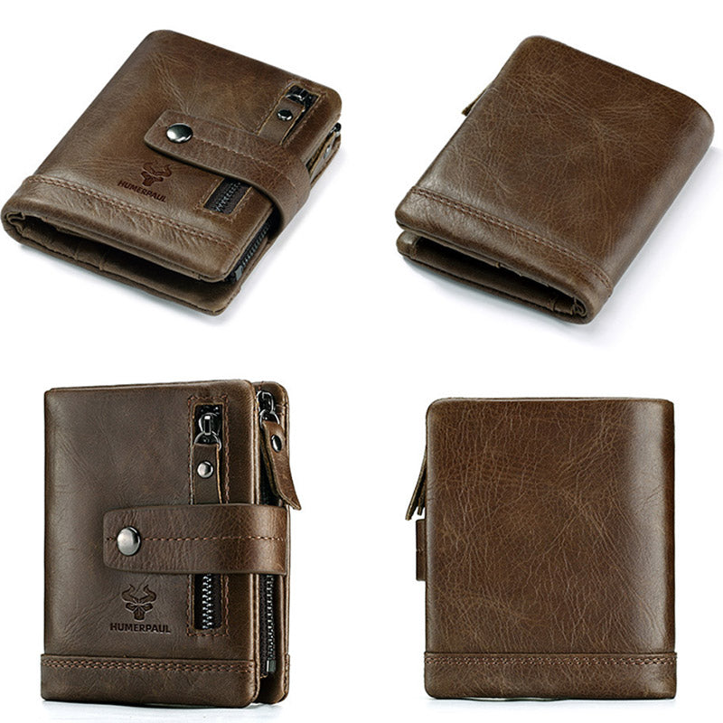 Genuine Leather Retro Men's Wallet Card Holder with Removable Coin Purse