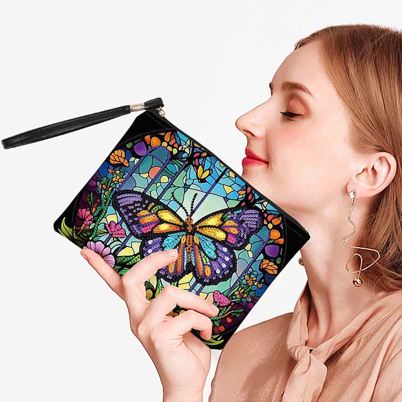 Diamond Coin Purse Zip Wallet DIY Butterfly Diamond Wristlet Bag