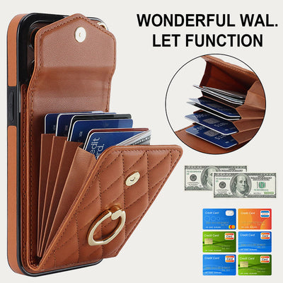 Phone Wallet Case For iPhone 13/14/15 Functional Quilted Crossbody Phone Case