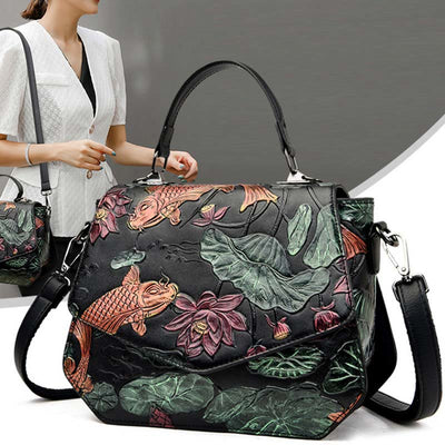 Top-Handle Bag for Women Large Capacity Ethnic Embossed Shoulder Bag