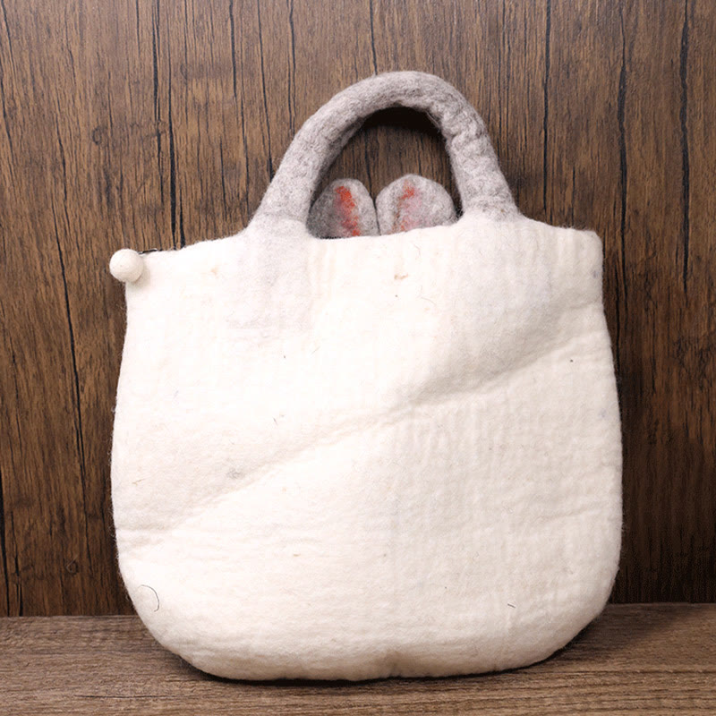 Handmade Bag Wool Blend Felt Handbag Large Bunny Face Tote