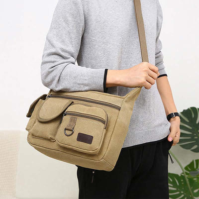 <Shipped within 24 hours> Canvas Multi-Pocket Crossbody Bag