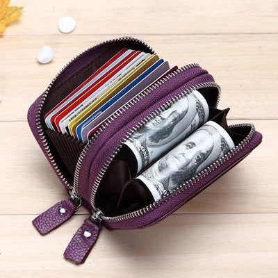 11 Card Slots RFID Genuine Leather Card Holder Purse