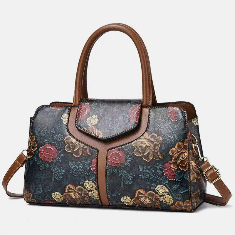 Limited Stock: Retro Floral Emboss Handbag Women Horizontal Crossbody Leather Bag