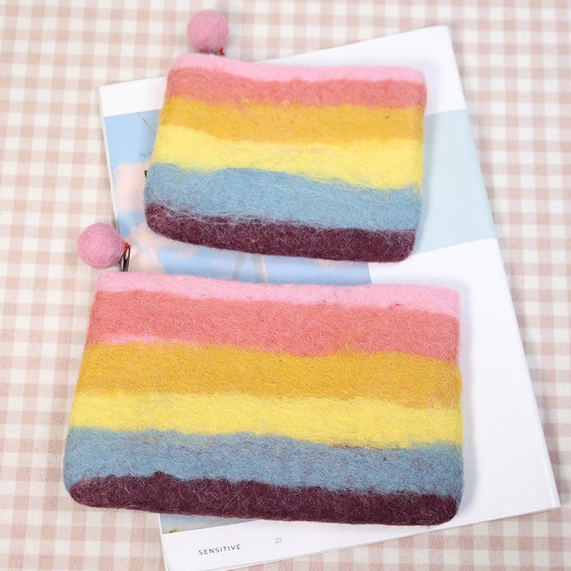 Cute Rainbow Wallet Soft Wool Felt Storage Purse For Women