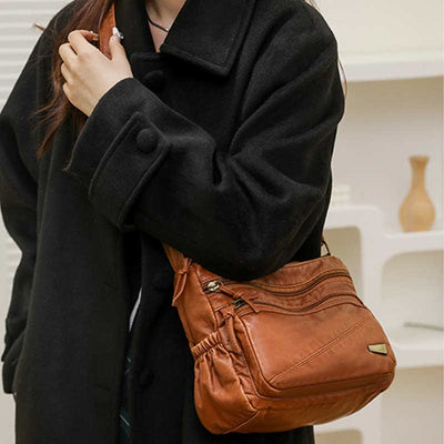 <Shipped within 24 hours> Double Compartment Soft Leather Crossbody Bag