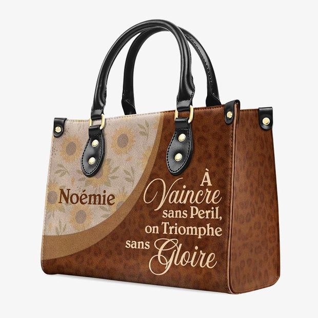 Floral Leopard Print Women's Tote Custom Name Handbag with Quote