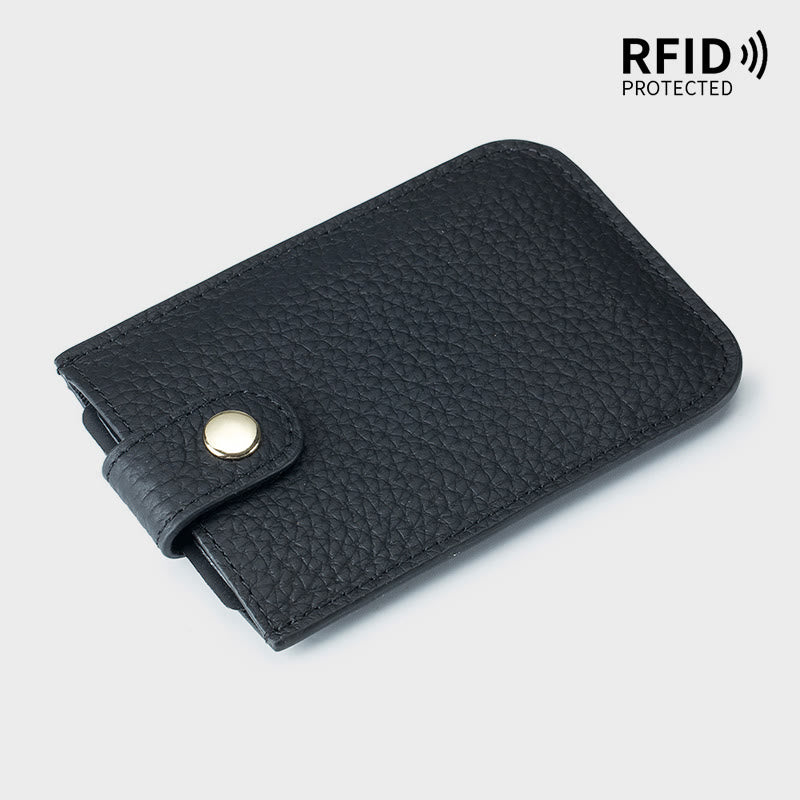 Pull-Out Card Hodler RFID Blocking Genuine Leather Short Purse Wallet