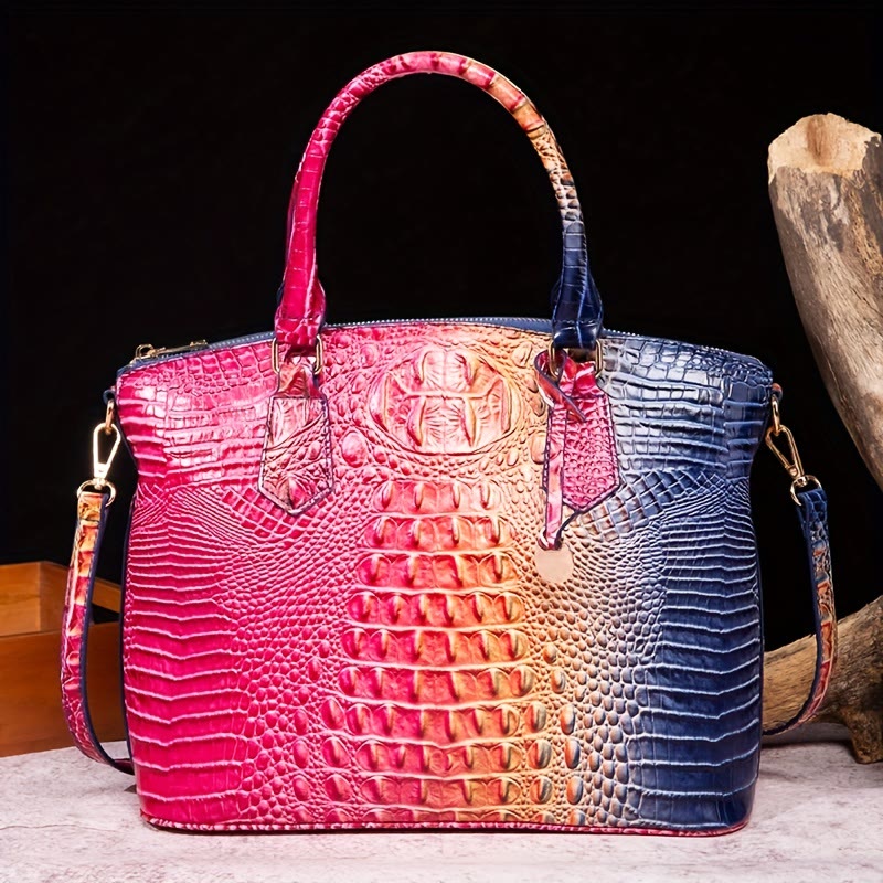 Crocodile Pattern Tote For Women Daily Mixed Color Crossbody Bag