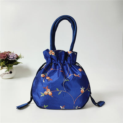 Embroidery Floral Clutch Drawstring Bucket Bag Handbag Party Bag