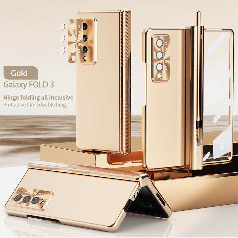 <Shipped within 24 hours> Phone Case for Galaxy Z Fold 4 with S Pen Holder - Gold