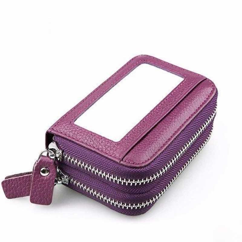 11 Card Slots RFID Genuine Leather Card Holder Purse