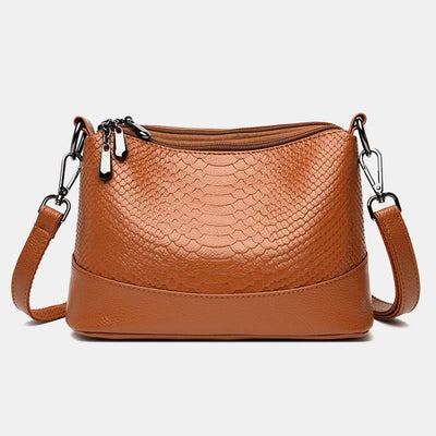 Triple Compartment Crossbody Bag for Women Vegan Leather Bucket Bag