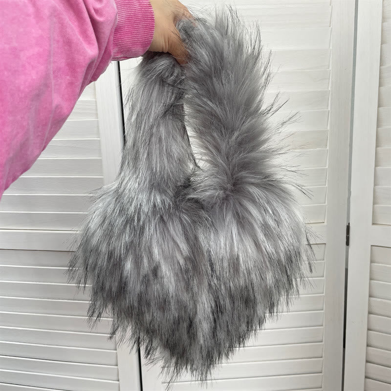 Heart Shape Handbag Women Party Soft Faux Fur Shoulder Bag