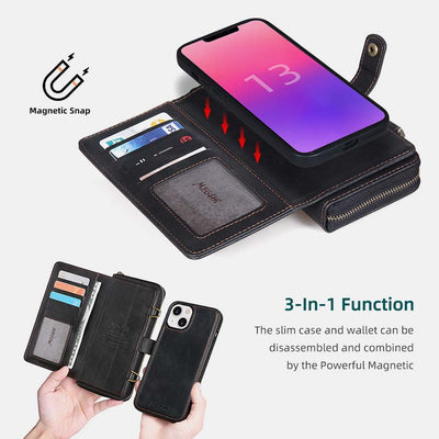 Wallet Case for iPhone Samsung [2 in 1] Magnetic Detachable Wallet Purse [Crossbody Chain] Folio Flip Card Solt Protection Back Cover