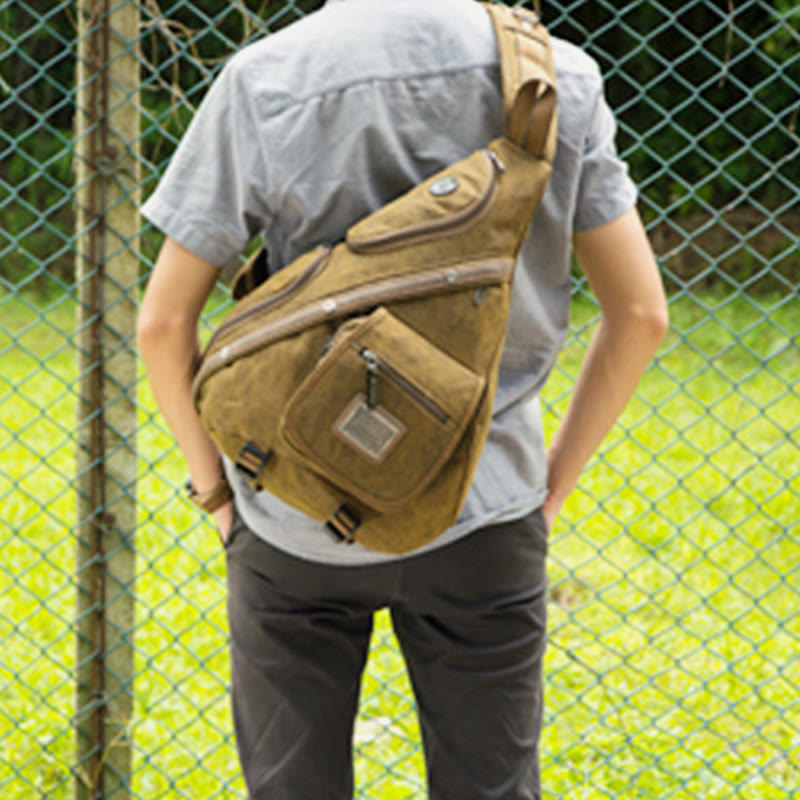 Sling Bag For Men Multi Functional Outdoor Leisure Riding Canvas Chest Bag