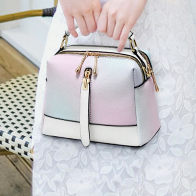 Double Compartment Top-Handle Satchel PU Leather Crossbody Handbag