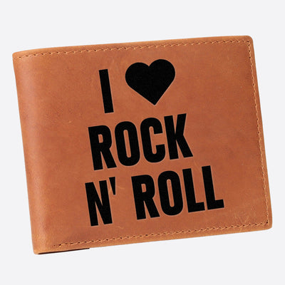 I Love Rock N Roll Engrave Wallet For Men RFID Purse