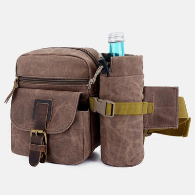 Canvas Belt Bag for Women Men Waist Bag Chest Bag with Bottle Pocket