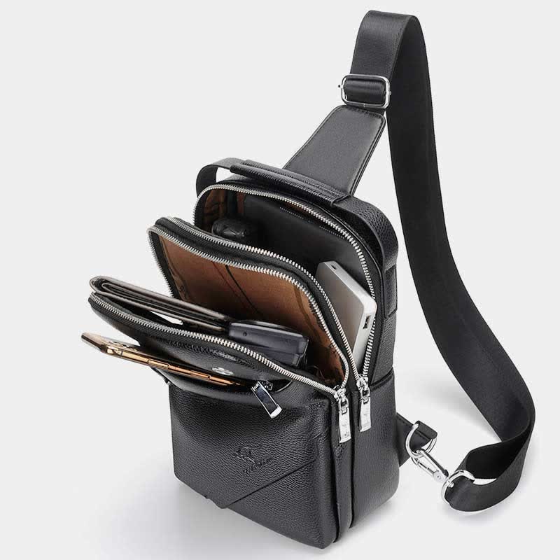 Men's Leather Sling Backpack Chest Crossbody Shoulder Bag for Travel Hiking