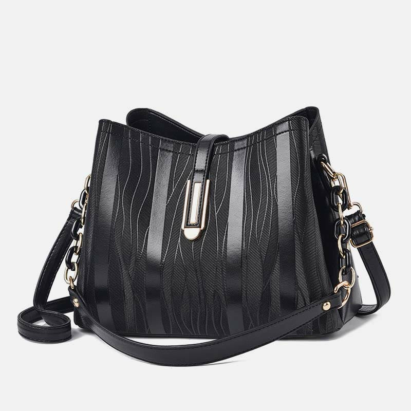 Stripe Pattern Handbag Women Large Vegan Leather Crossbody Bucket Bag