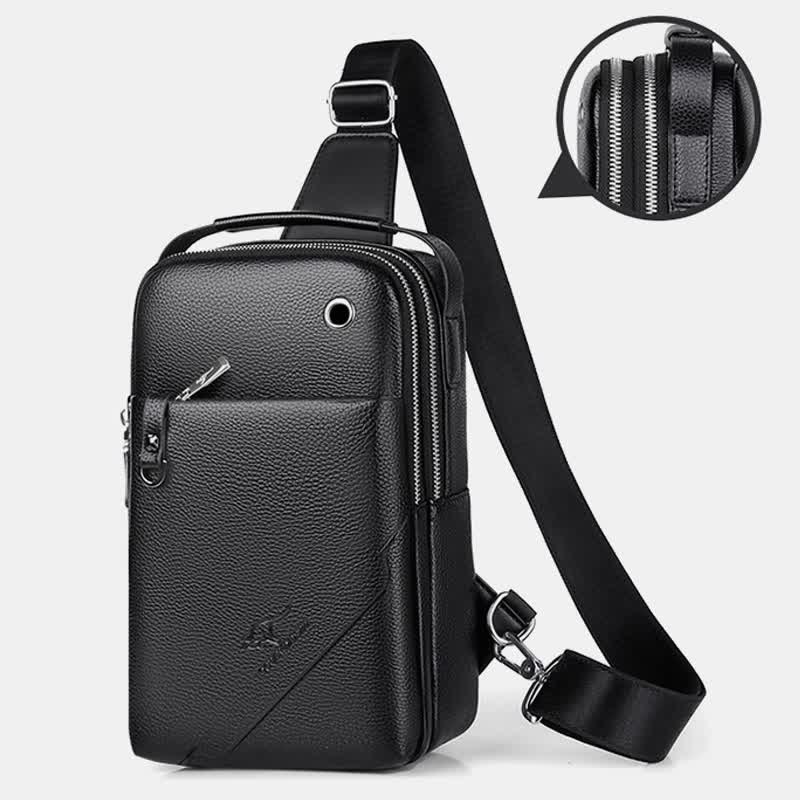 Men's Leather Sling Backpack Chest Crossbody Shoulder Bag for Travel Hiking