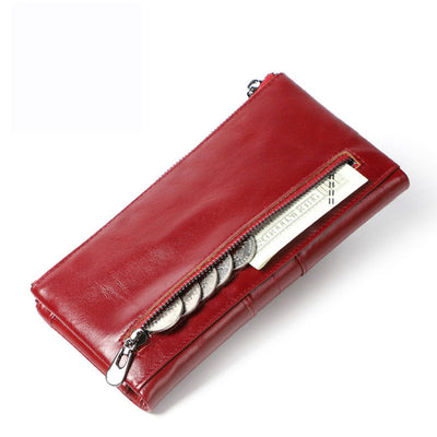 Genuine Leather RFID Long Wallet for Women