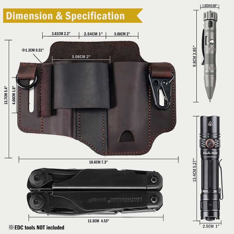 Leather Multitool Sheath For Men Outdoor Camping EDC Belt Wear