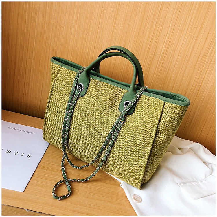 Crossbody Canvas Tote For Women Chain Strap Bucket Bag