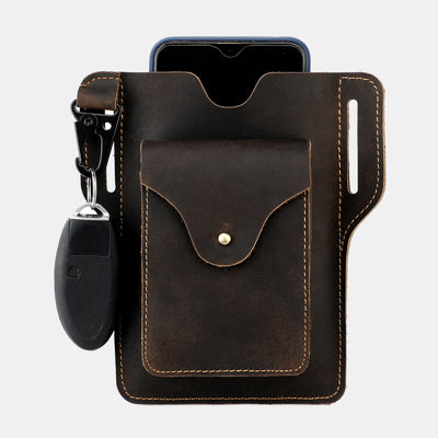 Outdoor Leather Retro Solid Color 7.2 Inch Cell Phone Belt Bag