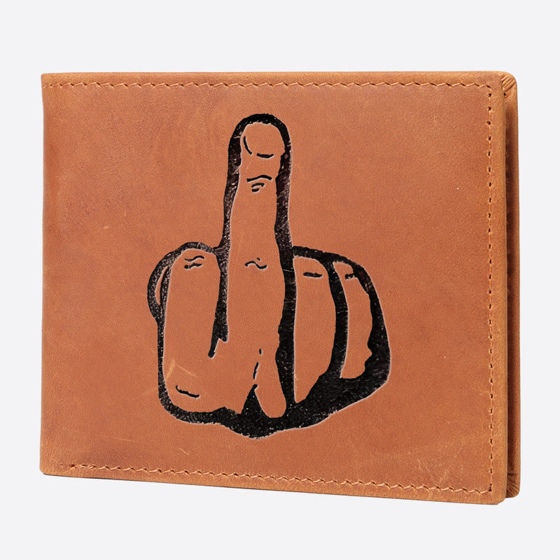 One Finger Salute Engrave Wallet For Men RFID Purse