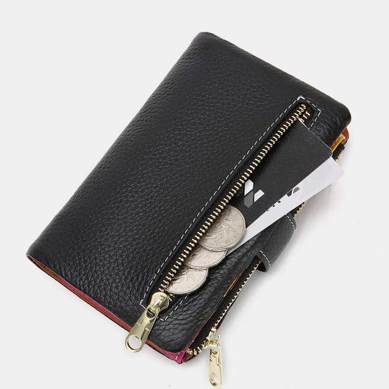 Multi-Slot Real Leather Wallet for Women RFID Blocking Bifold Compact Wallet